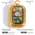 Goldener Edelstahl-Quadratanhänger mit Muschel-Inlay und eingesetztem Zirkon-Detail - Abalone-Muschel Zentrum Strass Quadratischer Anhänger (PJ93598E)