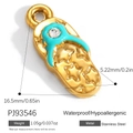 Blue enamel slipper pendant in 18K gold plated stainless steel with white zircon stone - Blue Slipper Style (PJ93546)
