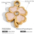 Kleeblatt-Anhänger aus 18K vergoldetem Edelstahl mit rosa Glitzeremaille und Zirkon - Rosa Feiner Glitzer Emaille Vierblättriges Kleeblatt Anhänger (PJ93599A)