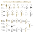 220-teiliges Haarschmuck-Set in Gold und Silber mit Anhängern für Zöpfe und Dreadlocks - Mischfarben (15 Stile / Mit Box)