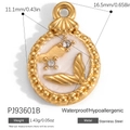 Goldener Edelstahl-Meerjungfrauenschwanz-Anhänger mit weißem Inlay und kleinen Strasssteinen - Weißer Hintergrund Meerjungfrauenschwanz Strass Anhänger (PJ93601B)