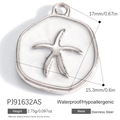 Silver stainless steel starfish pendant with white enamel inlay and 17mm size - Starfish (PJ91632AS)