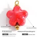 Red flower pendant in stainless steel with gold accents and colorful enamel finish - Solid Red Flower (PJ93655D)