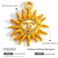 Golden stainless steel sun pendant with yellow enamel and human face relief carving - Sun Face Style (PJ93550)