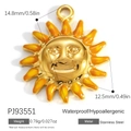 Gold-plated stainless steel sun smiley face pendant with orange enamel finish - Sun Smiling Face Style (PJ93551)