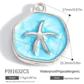 Blue ocean-style pendant with silver starfish design in waterproof stainless steel - Blue Starfish (PJ91632CS)