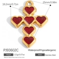 18K vergoldeter Edelstahl Kreuzanhänger mit roten Herzen und Punkt-Textur - Rotes Relief Herz Kombination Kreuz Anhänger (PJ93602C)