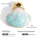 Blue and white marble enamel seashell charm in gold-plated stainless steel - Shell Texture Style (PJ93552)
