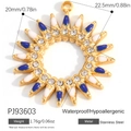 18K vergoldeter Edelstahl Sonnenanhänger mit blau-weißem Emaille und Kristallen - Sonnenstrahl Blau-Weiß Emaille Strass Ring (PJ93603)
