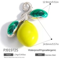 Waterproof 18K gold plated stainless steel lemon pendant charm with green leaf detail - Lemon Pendant (PJ91972S)