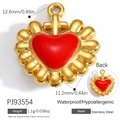 Gold-plated stainless steel heart pendant with red enamel and cross detail - Red Cross Heart Style (PJ93554)