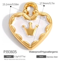 Herzanhänger aus Edelstahl in Gold mit weißer Perleneinlage und Kronendetail - Herz Krone Perlmutt Anhänger (PJ93605)