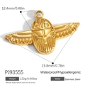Polished 18K gold plated stainless steel owl wing pendant for DIY jewelry making - Scarab Wings Style (PJ93555)