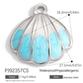 Silver stainless steel seashell pendant with blue enamel, size 17.1mm by 16.2mm - Blue Shell (PJ92357CS)