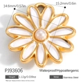 Goldener Edelstahl Gänseblümchen Anhänger mit weißem Emaille und Perle als Schmuckstück - Gänseblümchen Weiß Emaille Künstliche Perle Anhänger (PJ93606)