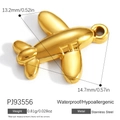 Polished 18K gold plated stainless steel airplane pendant charm with waterproof features - Gold Airplane Style (PJ93556)