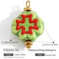Green four-leaf clover pendant in stainless steel with a red cross accent charm - Light Green Cross Flower (PJ93657A)