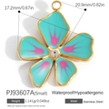 Blauer Emaille-Blumenanhänger aus goldenem Edelstahl für die Schmuckherstellung - Pj93607a (klein) (grün)