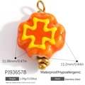 Orange flower charm in stainless steel with yellow cross pattern and gold loop - Orange Yellow Cross Flower (PJ93657B)