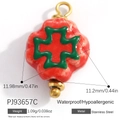 Red and green flower pendant charm in stainless steel for DIY jewelry making - Red Green Cross Flower (PJ93657C)