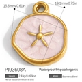 Edelstahl-Anhänger mit rosa Glitzer und goldenem Sternrelief sowie Maßangaben - Hellrosa Glitzer Stern Runder Anhänger (PJ93608A)