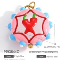 Waterproof stainless steel round pendant with colorful chili design and gold loop - Pink Blue Chili Disc(PJ93644C)
