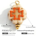 White flower shape stainless steel pendant charm with orange cross and gold plating - Cream White Cross Flower (PJ93657D)