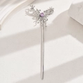 Bacchetta per capelli vintage argento con gemma viola in stile cinese tradizionale - Stile Farfalla Viola (B2506)