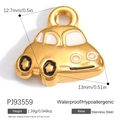18K gold plated stainless steel car charm with white enamel and 13mm size details - Cartoon Car Style (PJ93559)