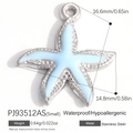 Waterproof stainless steel starfish pendant in silver finish with light blue enamel detail - Small Silver Blue Starfish (PJ93512AS)