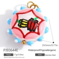 Pink semi-circle stainless steel pendant with apple motif and blue spikes - Pink Apple Disc(PJ93644E)