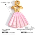 Pink enamel dress pendant in 18K gold plated stainless steel for DIY jewelry making - Pink Dress Style (PJ93560)
