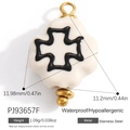 Stainless steel floral pendant in white with black details, waterproof and hypoallergenic - Black White Cross Flower (PJ93657F)