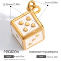 Würfelanhänger aus weißem Emaille mit goldenen Herzen aus robustem Edelstahl - Weiß Emaille Gold Herz Würfel Anhänger (PJ93609A)