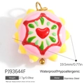 Pink doughnut stainless steel pendant with red heart pattern and gold hanging loop - Pink Donut Heart(PJ93644F)