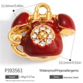 Gold plated stainless steel vintage telephone charm with red enamel and crystals - Vintage Phone Style (PJ93561)