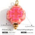 Pink floral stainless steel pendant with rose cross detail and gold-tone finish - Gradient Pink Cross Flower (PJ93657G)