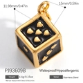 18K vergoldeter Edelstahl Würfel Anhänger mit schwarzer Emaille und Goldherzen - Schwarz Emaille Gold Herz Würfel Anhänger (PJ93609B)