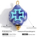 Blue and cyan glazed heart pendant in stainless steel for DIY jewelry making - Blue Cyan Cross Flower (PJ93657H)
