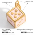 Würfelanhänger aus pinkem Emaille und goldfarbenem Edelstahl mit Herzmuster - Rosa Emaille Gold Herz Würfel Anhänger (PJ93609C)