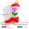 Stainless steel red and white cowboy boot pendant with purple tulip and gold bail - Red White Purple Tulip Boot(PJ93645B)