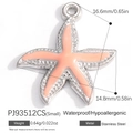 Waterproof stainless steel starfish pendant with orange enamel finish for DIY jewelry - Small Silver Pink Starfish (PJ93512CS)