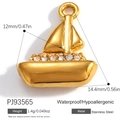 18K gold plated stainless steel sailboat charm with white zircon stones for DIY jewelry - Gold Sailboat Style (PJ93565)