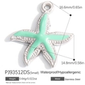 Starfish pendant in silver stainless steel with mint green enamel finish for DIY jewelry - Small Silver Green Starfish (PJ93512DS)