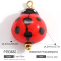 Red and black enamel ladybug pendant in stainless steel for DIY jewelry making - Red Black Ladybug (PJ93661)