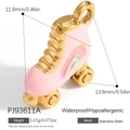 Rosa Emaille Rollschuh-Anhänger aus 18K vergoldetem Edelstahl für DIY-Schmuckherstellung - Rosa Emaille Regenbogen Rollschuh Anhänger (PJ93611A)