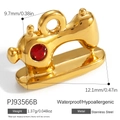Gold plated stainless steel sewing machine charm with a red zircon inlay for jewelry - Sewing Machine B (PJ93566B)