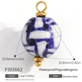Blue floral ceramic bead pendant with stainless steel fittings for DIY jewelry making - Blue White Porcelain Bead (PJ93662)