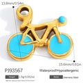 Golden stainless steel bicycle pendant charm with blue enamel detailing for jewelry - Bicycle Style (PJ93567)