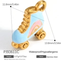 Blau-rosa Emaille-Rollschuh-Anhänger aus Edelstahl mit goldenem Finish - Himmelblau-Rosa Glasierter Rollschuh Anhänger (PJ93611C)